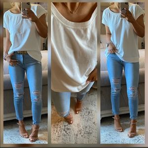 New White Vintage Wash cuffed sleeve pullover